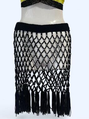 Ohs Black Beaded Crochet Cover-Up Skirt ✨